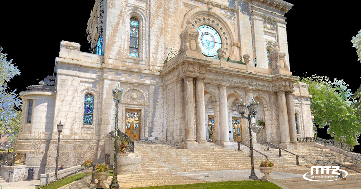 Front exterior view of a Simultaneous Localization and Mapping for the Basilica in Minneapolis